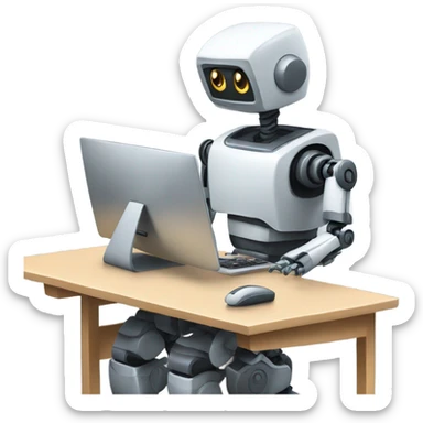 a robot working on a computer sticker