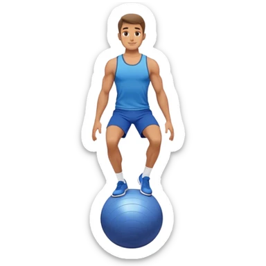 fit man with blue shorts stand on half-stability-ball balance sticker