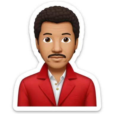 Lionel Richie with dark brown hair, red outfit sticker