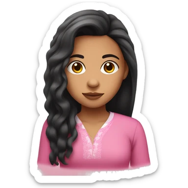 Kalinago girl with straight nose, black wavy hair and pink shirt  sticker