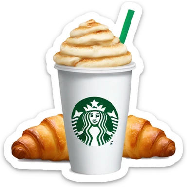 Starbucks drink next to a croissant sticker