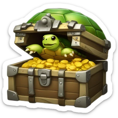 turtle with a treasure chest as it's shell sticker
