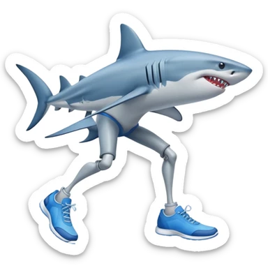 A shark with leg and blue shoes sticker