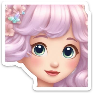 Dreamy pretty elegant kawaii shiny blushing shy anime pastel lady kawaii beautiful hair naturecore fairycore cottagecore jewels trending aesthetic sticker