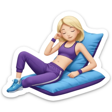 ten-year-old girl in a sports bra, trackpants, socks and high tops sleeping happily, prepubescent and flat-chested sticker