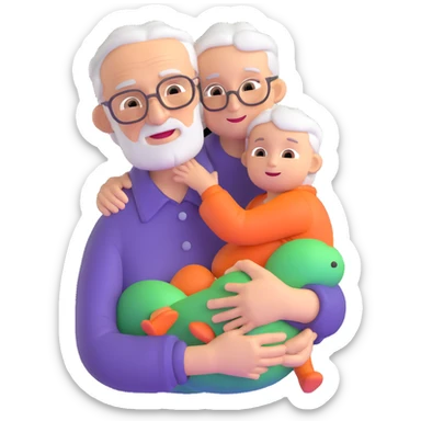 old person holding a child in their arms sticker