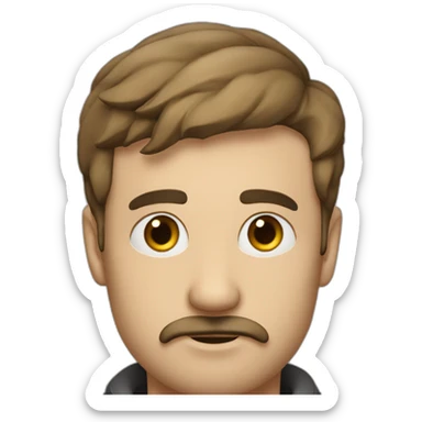 Guy mid 30s oval head, moustache, short beard, big no se, thic eyebrows sticker