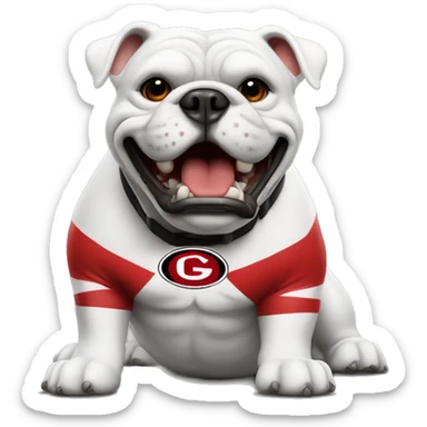 white UGA Georgia bulldog with a football and a red collar  sticker