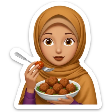 woman wearing a pashmina hijab eating meatballs sticker