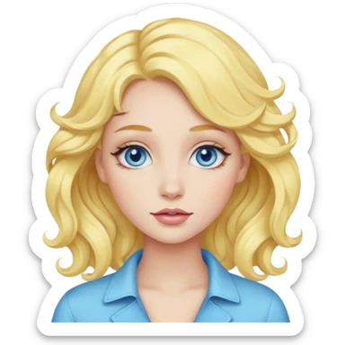 girl with blue eyes, pastel yellow wavy hair, bold glam makeup sticker