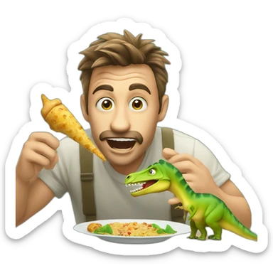 crazy man eating perogis on a dinosaur sticker