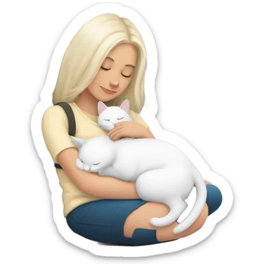 White kitty sleeping on brunette white girl's lap sticker