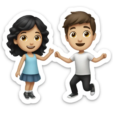 Brown hair little girl and black hair little boy swinging sticker