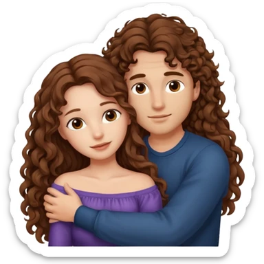 Beautiful girl have long hair cuddle with guy that have curly brown hair  sticker