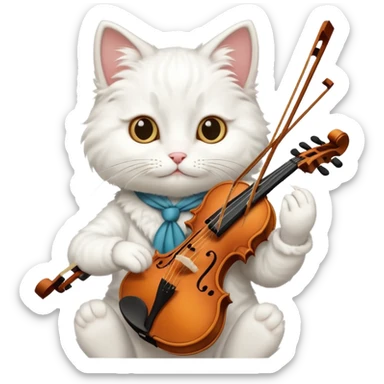 white cat play violin sticker