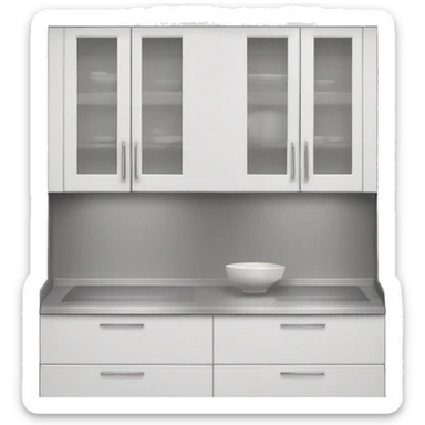 Realistic front facing white and rose silver hanging kitchen cabinets  sticker