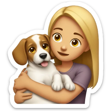 girl with her dog cuddles sticker
