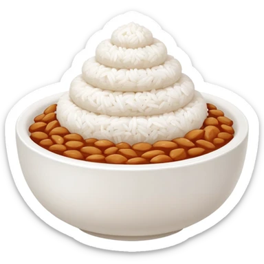 A cute white bowl of steaming rice piled high like a small mountain (korean style gobongbap), pure white rice,  sticker