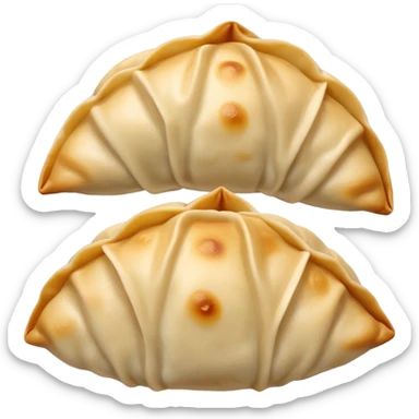 Gyoza Cinematic Realistic Gyoza Dish Emoji, depicted in a close-up view of 1 to 2 delicate dumplings with a crisp, golden exterior and savory filling, rendered with exquisite detail and dynamic lighting. sticker