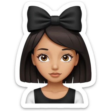 Adult woman with black cute  cut with a black top and a bow on her head with long lashes sticker