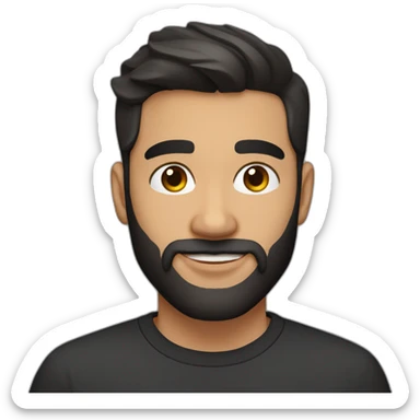 25 year old Hispanic man with a beard and thick eyebrows light skin, black shirt and side fades and a comb over sticker