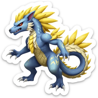 Scaly rough angry serene Asian painted scaly Manectric-Solgaleo-Electrike-Furfrou-Fakemon-fusion, full body sticker