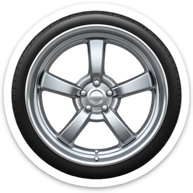 A chrome car wheel emoji, polished silver metal rim, smooth circular shape, minimal futuristic design, soft reflections, iOS emoji style, centered on white background, ultra clean look sticker