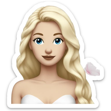 White bride with long light blonde hair and blue eyes with light pink peonies in hair white skin  sticker