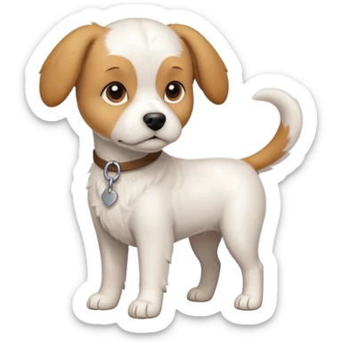 a full body white beagle x maltese x chi dog the size of a kelpie with light brown ears and a light brown patch on one eye sticker
