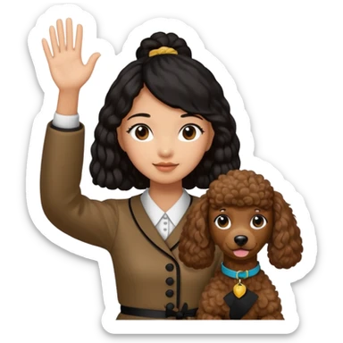 Asia tie up hair girl with brown poodle say good bye sticker