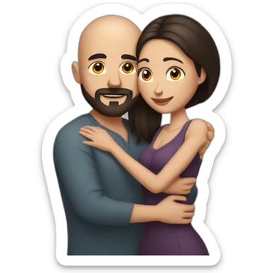 Intimate bald man beard hugging short dark hair woman sticker