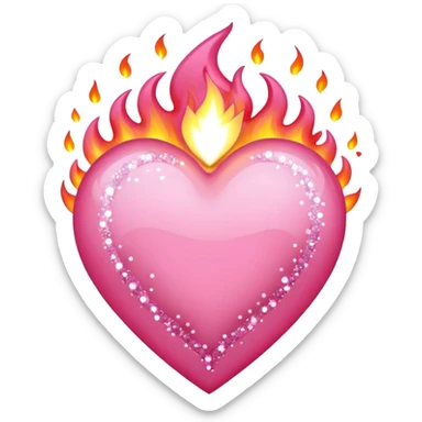 A delicate pink heart engulfed in slow-burning pink flames, flickering with sparkles sticker
