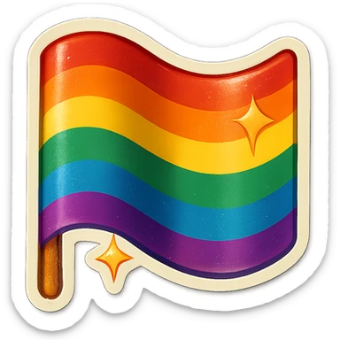 gay pride rainbow flag, waving, with sparkles, retro sticker style sticker