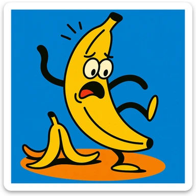 a banana slipping on a peel, vibrant toon style sticker