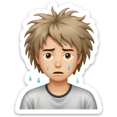 stressed person with messy hair and sweat drops sticker