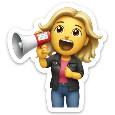 girl shouting into megaphone and holding 2 tickets in hand sticker