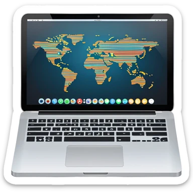 An icon featuring a laptop screen with colorful lines of code, brackets, and a blinking cursor, symbolizing programming. The design includes flowcharts, gear icons, and binary code, representing software development and logical problem-solving. Transparent background highlights the world of coding. sticker