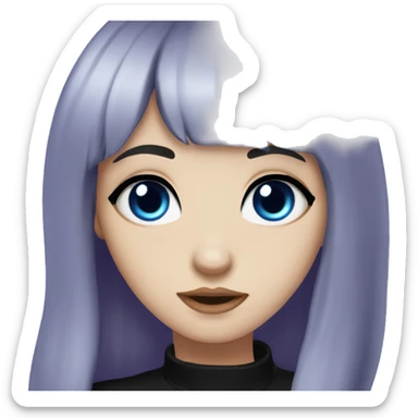 girl, pale skin, blue eyes, long hair, deep dark purple hair, bangs, black clothes, eyeliner, upper lip mole, black choker sticker