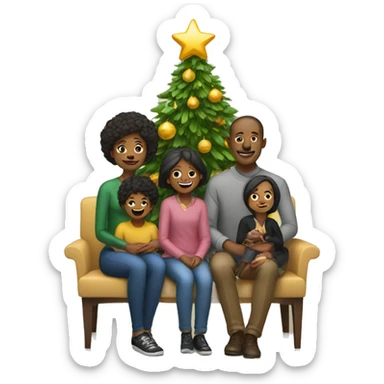 family sitting in front if new year tree sticker