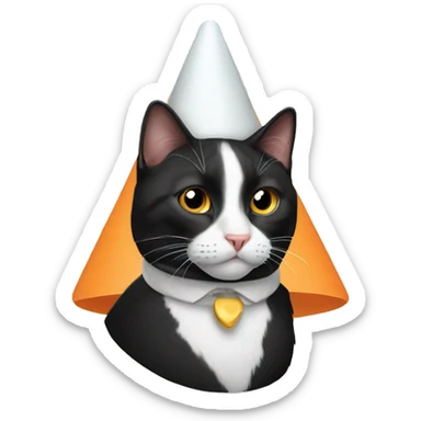 Tuxedo cat wearing cone sticker