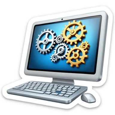 computer with gears representing technology systems in a company sticker