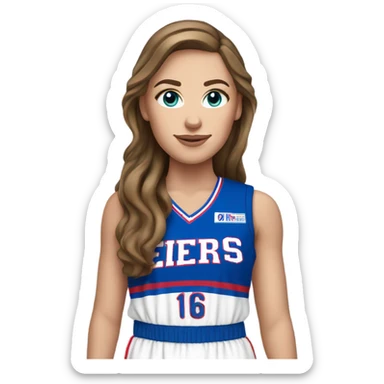 brown hair white girl with blue eyes in a 76er uniform sticker