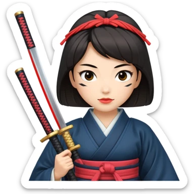 lady samurai holds katana japanese traditional clothing sticker