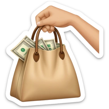 a hand holding a bag of money sticker
