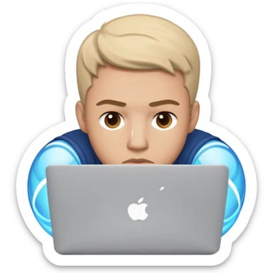 a man behind mackbook sticker