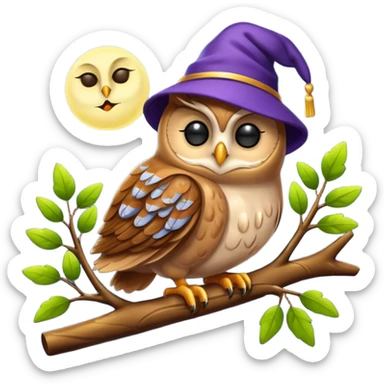 owl in nightcap sleeping on glowing branch sticker