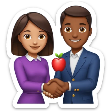 a man and a girl shaking hands, one with darker skin and one with lighter skin, apple emoji style sticker