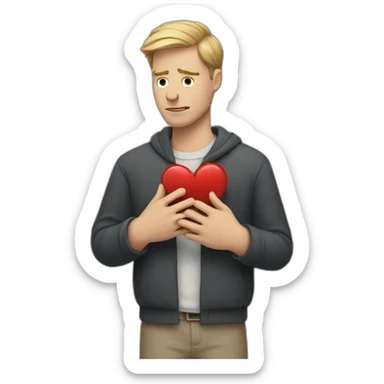 White man holding a broken heart sticker