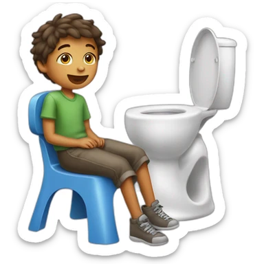 Boy sits on childish potty chair sticker