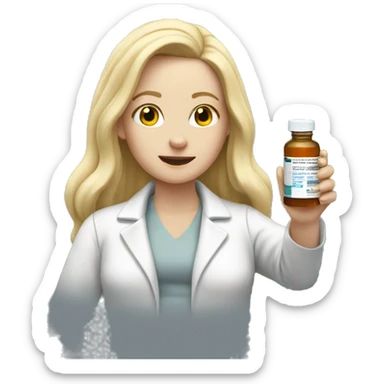 White lady with long blonde hair giving herself a shot of medicine sticker